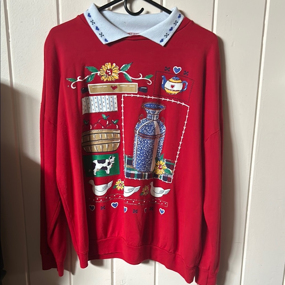 Vintage red farm sweater
